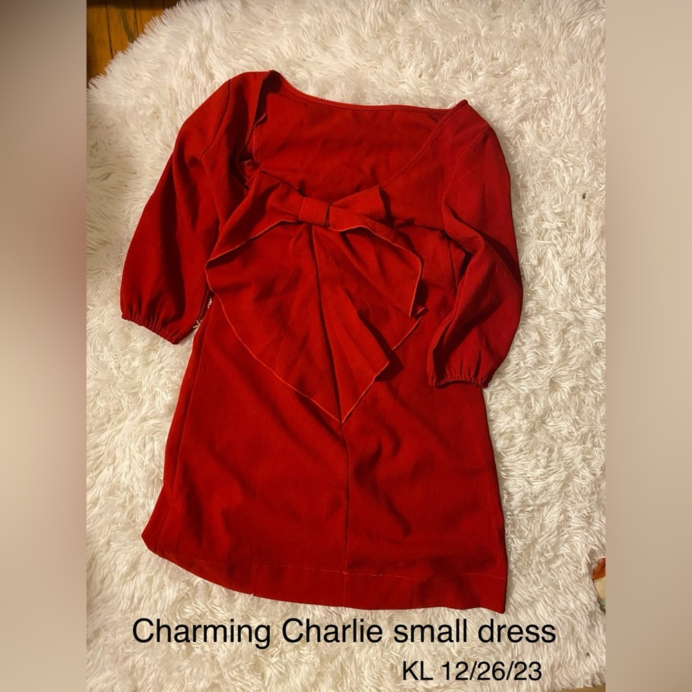 Red scoop back bow dress size small